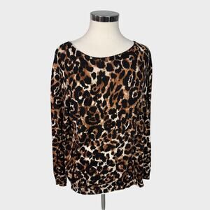 Faded Glory Womens XL 16-18 Brown Black Cheetah Leopard Print Top